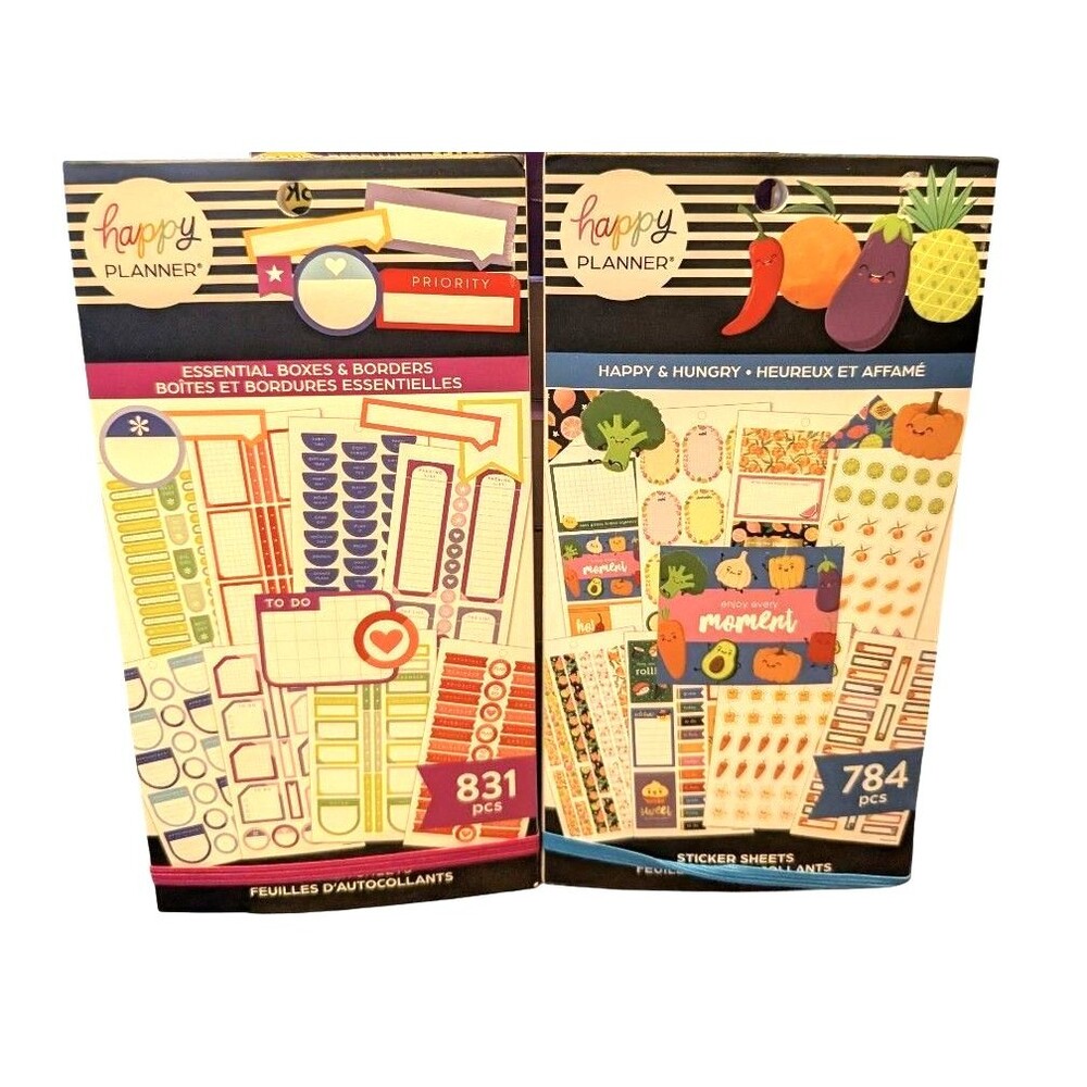 2X Happy Planner Sticker Book Lot Happy & Hungry; Boxes & Borders New